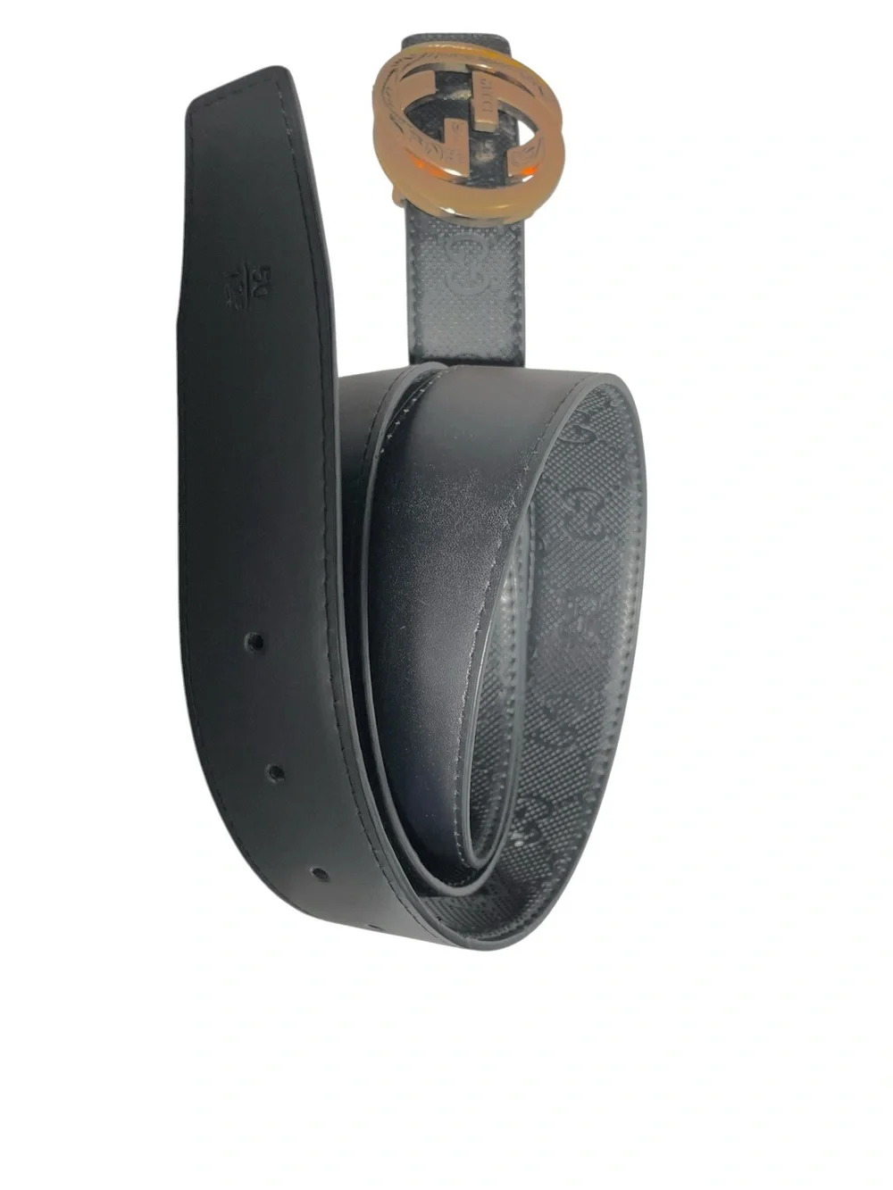 🖤 Men’s Elegant Black Monogram Belt with Gold Buckle 🖤